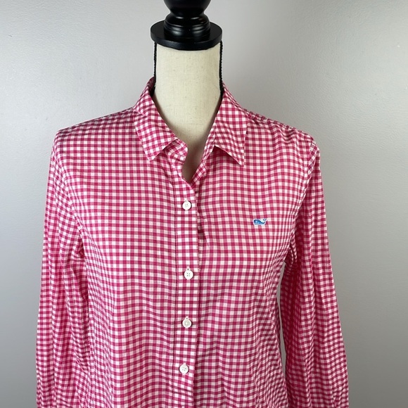 Vineyard Vines Women Long Sleeve Button Down Shirt SZ 4 Relaxed Bright Pink - Picture 2 of 14